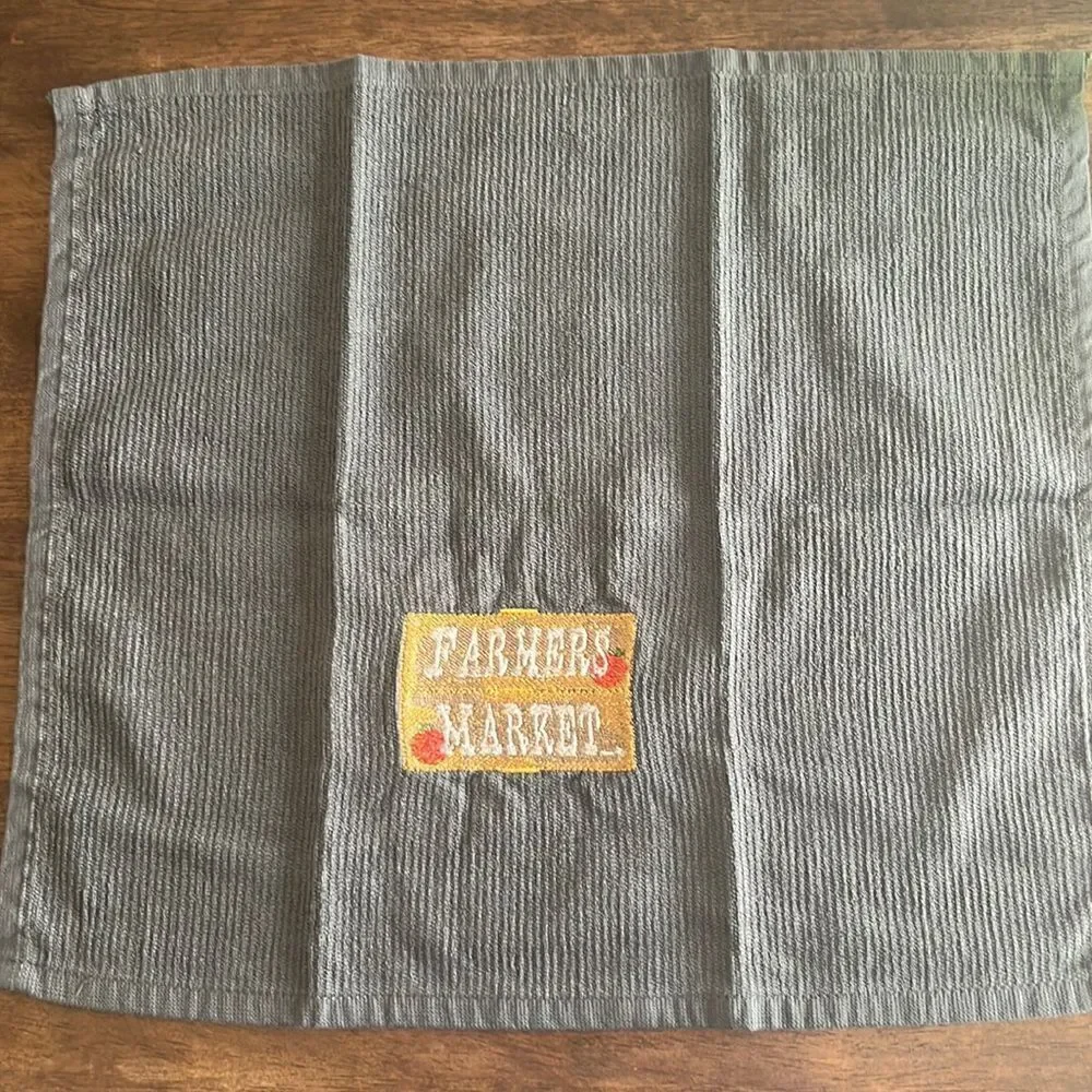 Gray Cotton “Farmers Market Sign” Kitchen Bar-Mop 18” by 16”